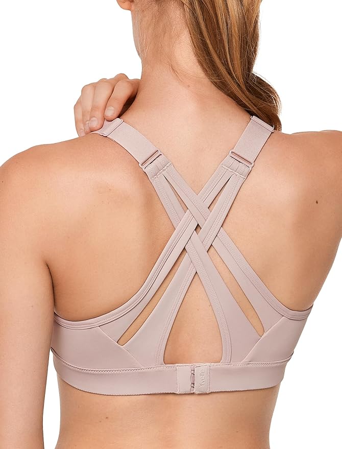 Yvette Sports Bra High Impact Adjustable Criss Cross Back, Full Support for Large Bust No Bounce