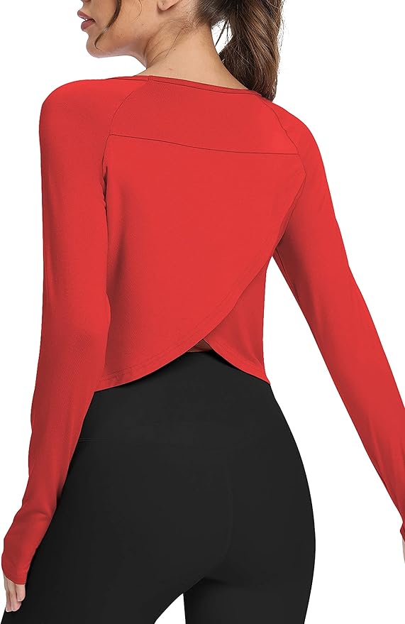 Bestisun Long Sleeve Athletic Workout Shirts Sports Yoga Gym Crop Tops for Women