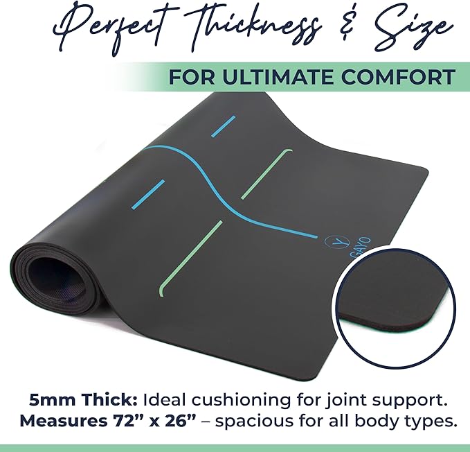 Y O Gayo Eco Balance Yoga Mat with Carry Strap – Superior Grip, Non-Slip, Durable & Lightweight, Sustainable Natural Rubber Mat with Alignment Lines