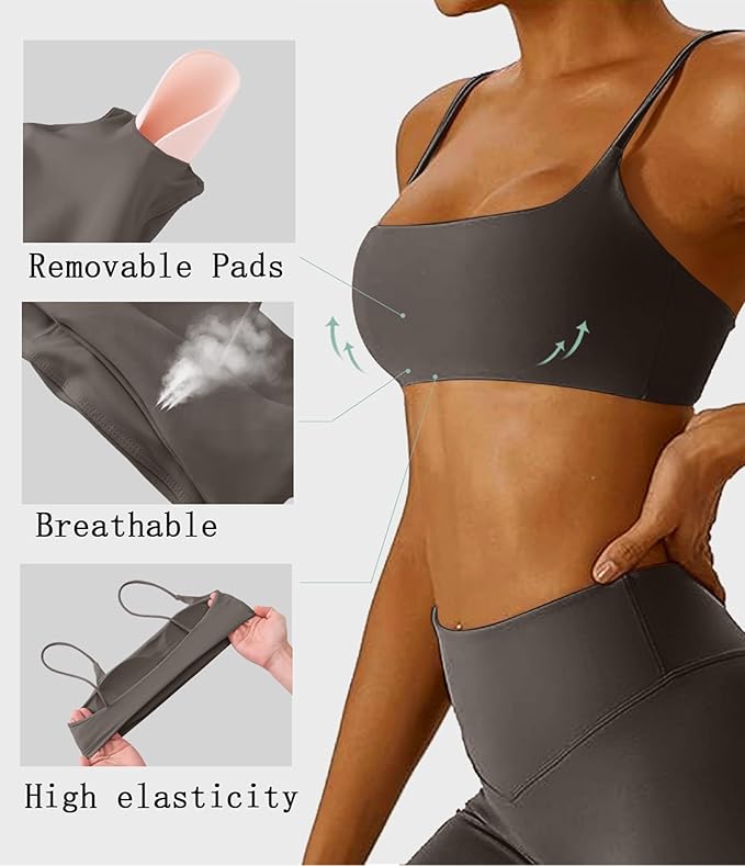 Comper Women's Sports Bra with Thin Straps Stretchy Wirefree Workout Bras Lightweight Workouts Bralette with Removable Pads
