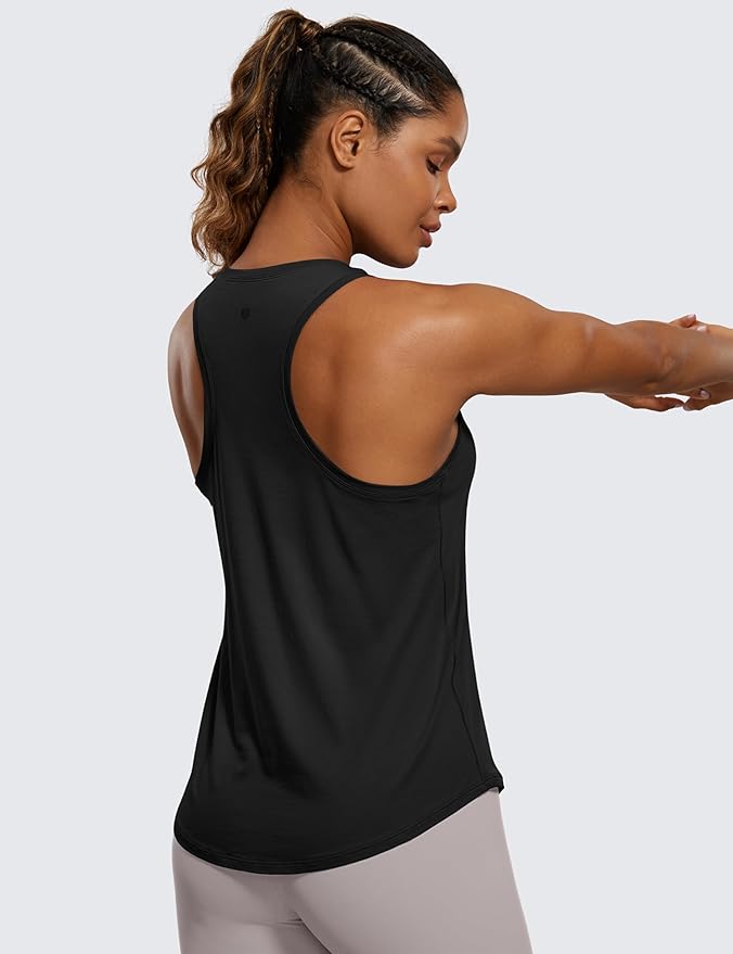 CRZ YOGA Pima Cotton Racerback Tank Tops for Women - Workout Athletic Casual Soft Scoop Neck Sleeveless Shirts