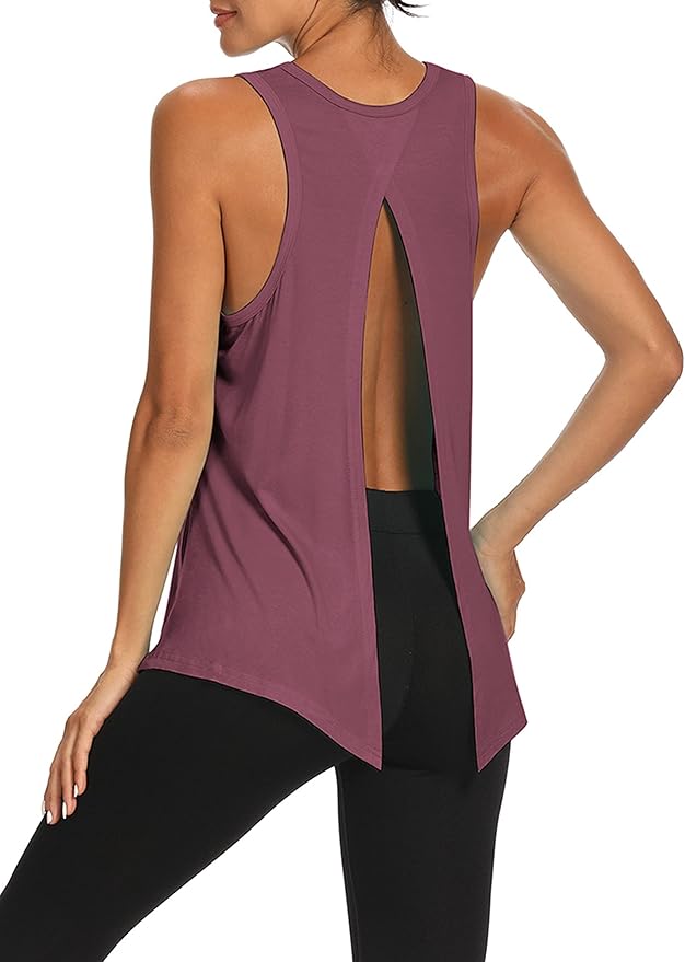 Bestisun Workout Tank Tops Open Back Yoga Exercise Shirts Tie Back Athletic Clothes for Women