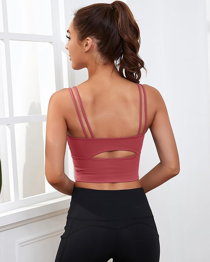 Everrysea Sports Bras for Women High Support Longline Workout Tank Tops Built in Bra Strappy Yoga Padded Crop Top