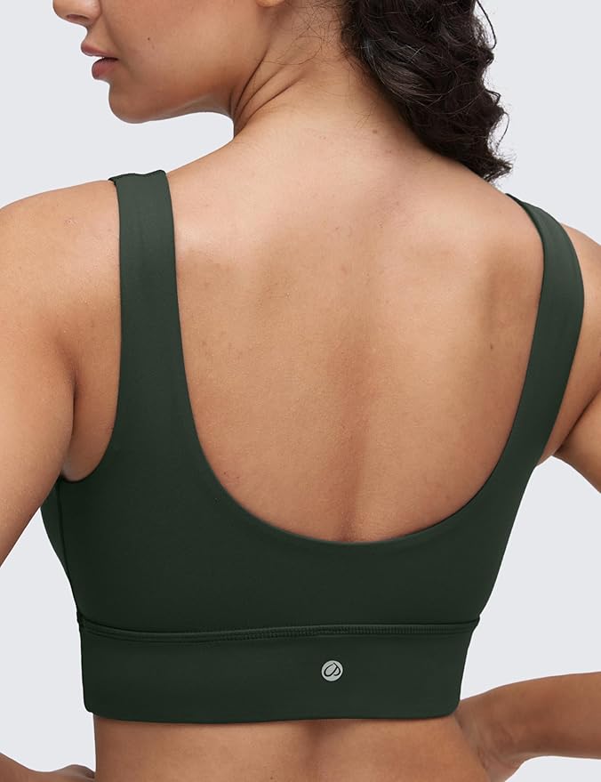CRZ YOGA Butterluxe U Back Longline Sports Bras for Women - Scoop Neck Padded Yoga Workout Crop Top with Built in Pads