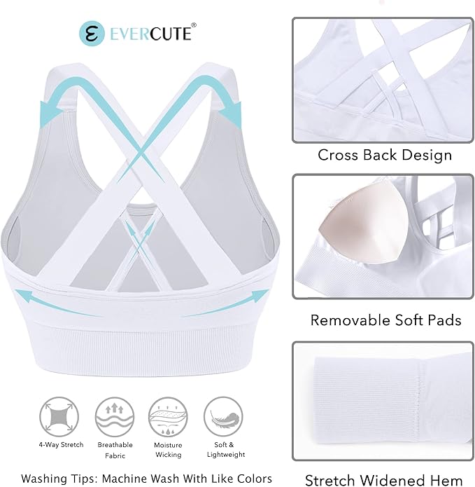 Evercute Sports Bras for Women Padded Medium Support Criss Cross Strappy Bra Seamless High Impact Yoga Exercise Athletic Bras