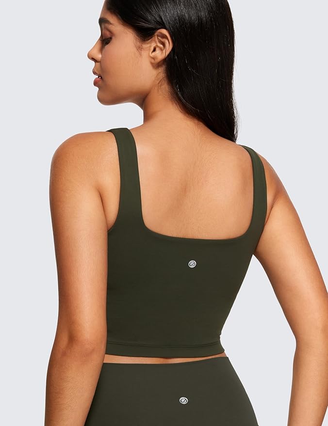CRZ YOGA Butterluxe Square Neck Crop Tank Tops for Women - Workout Longline Sports Bras Padded Yoga Camisole