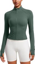 CRZ YOGA Butterluxe Waist Length Jackets for Women - Full Zip Athletic Track Tops with Thumb Holes Pockets