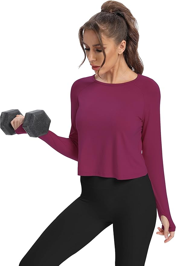 Bestisun Long Sleeve Athletic Workout Shirts Sports Yoga Gym Crop Tops for Women