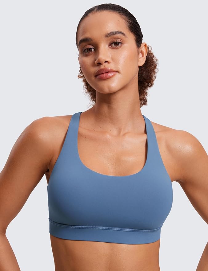 CRZ YOGA Naked Feeling Strappy Padded Sports Bras for Women - Fitness Workout Top Criss Cross Back Yoga Cami
