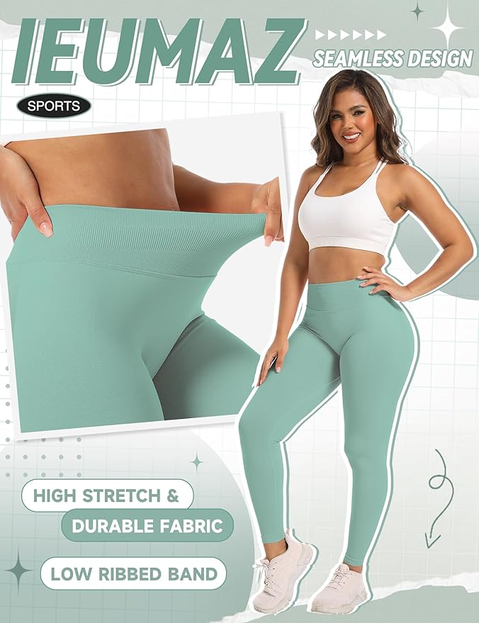 Ieumaz Scrunch Butt Lifting Leggings for Women Gym Seamless Workout Leggings Mid Low Waist Tummy Control Yoga Pants