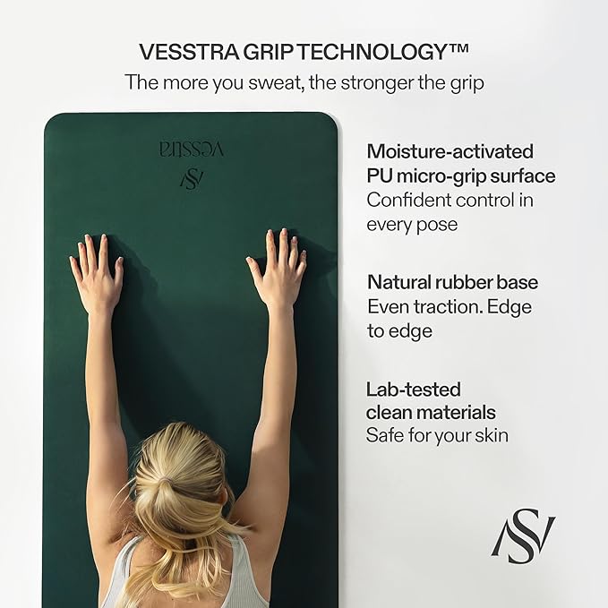 Premium Yoga Mat – Sweat-Activated Non-Slip PU Grip I Natural Rubber Base I 4mm for Yoga, Pilates & Workouts