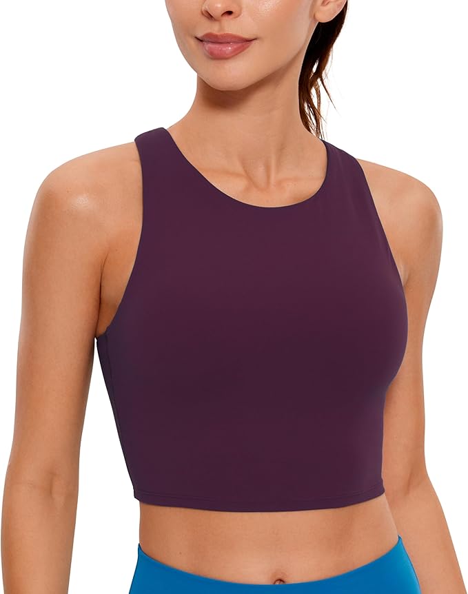 CRZ YOGA Butterluxe High Neck Crop Tank Tops for Women - Racerback Padded Longline Sports Bras Workout
