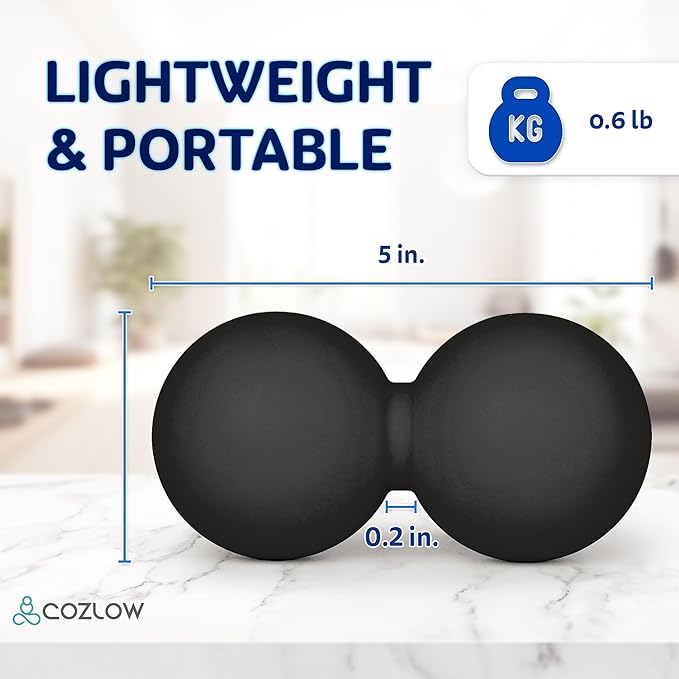 COZLOW Double Lacrosse Silicone Massage Ball - Black - Peanut Trigger Point Roller for Mobility, Deep Tissue Therapy, Myofascial Release - Acupressure Tool for Muscle Pain Relief