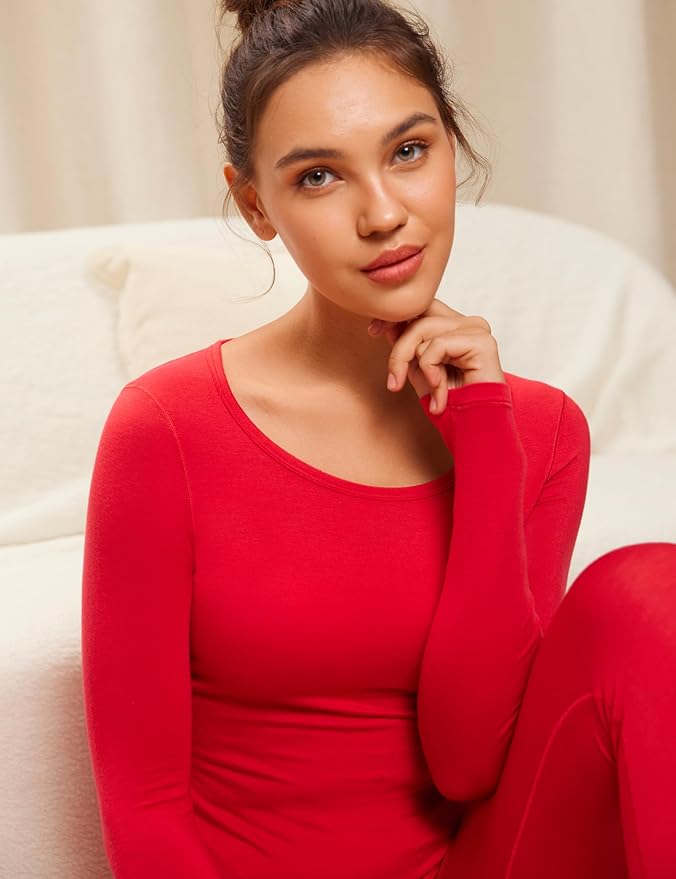 CRZ YOGA Soft Thermal Underwear Sets for Women Lightweight Long Johns Base Layer Pajamas Warm Top Bottom