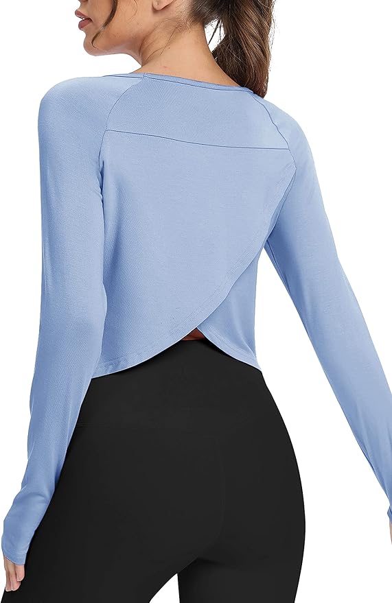 Bestisun Long Sleeve Athletic Workout Shirts Sports Yoga Gym Crop Tops for Women