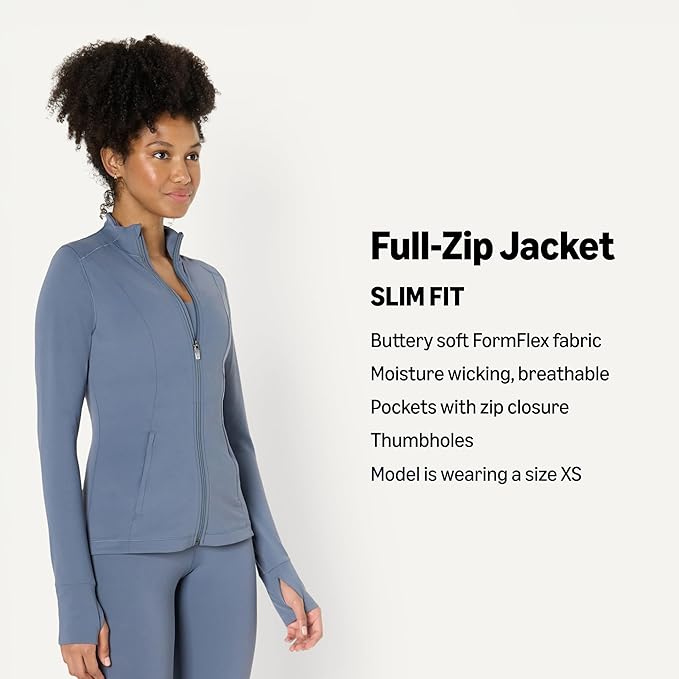 Amazon Essentials Women's Active FormFlex Buttery Soft Slim Fit Full Zip Workout Jacket with Thumb Holes