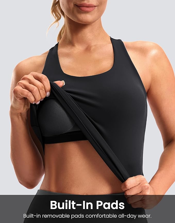 Soothfeel Womens Workout Tank Tops with Built in Bra Racerback Athletic Yoga Top High Neck Sports Gym Sleeveless Shirts