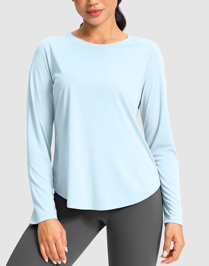 SANTINY Lightweight Long Sleeve Workout Tops for Women Breathable Gym Yoga Athletic Running Hiking Top UPF 50+ Sun Shirts