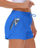 Mancreda Women's Running Shorts with Liner 3 Zipper Pockets Elastic Workout Athletic Gym Yoga Shorts