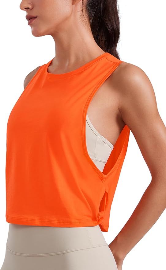 CRZ YOGA Pima Cotton Large Armhole Tank Tops for Women - Workout Sport Athletic Yoga Running Gym Loose Crop Sleeveless Shirts