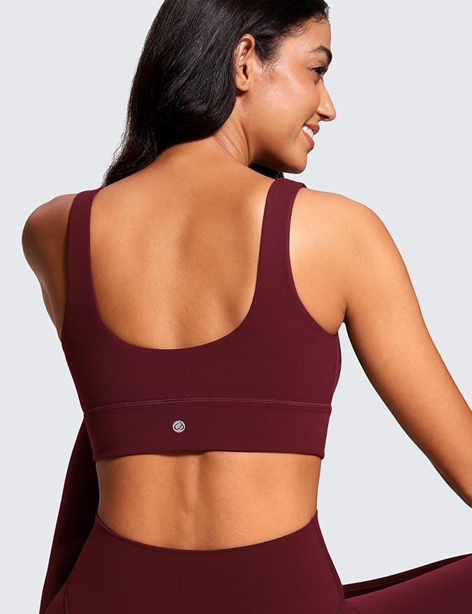 CRZ YOGA Butterluxe U Back Longline Sports Bras for Women - Scoop Neck Padded Yoga Workout Crop Top with Built in Pads