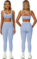 ABOCIW Two Piece Workout Sets for Women Color Block Strappy Sports Bra High Waist Leggings Yoga Pilates Outfits