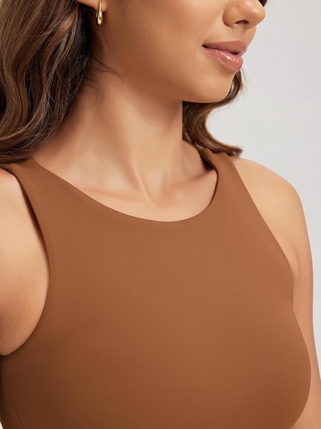 ODODOS Double Layer High Neck Crop Tank for Women Cloud Feeling Sleeveless Casual Yoga Cropped Tops