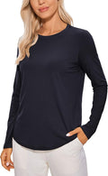 CRZ YOGA Pima Cotton Crewneck Long Sleeve Shirts for Women - Workout Athletic Yoga Casual Tops Soft Plain T-Shirt