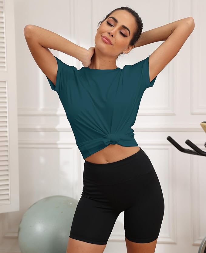 KevaMolly Workout Tops for Women UPF50+ Breathable Loose Fit Yoga T Shirts Short Sleeve Running Gym Athletic Tee Top