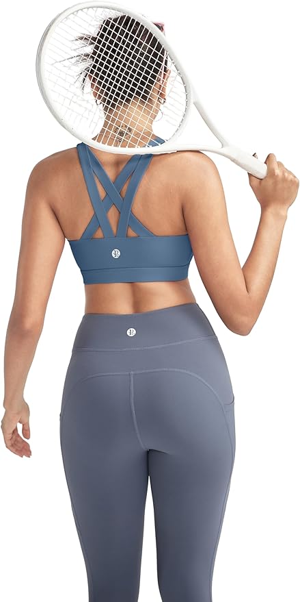 RUNNING GIRL Sports Bras for Women,Padded Strappy Sports Bras Criss-Cross Back Medium Support Sports Bras with Removable Cups