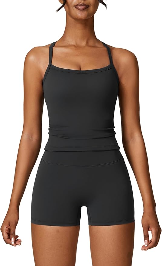 IMEKIS Women's Workout Sets 2 Piece Yoga Outfit High Waisted Biker Shorts Leggings Sports Bra Gym Fitness Clothes Tracksuit