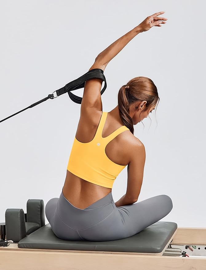 PINSPARK Women Sports Bra High Neck Racerback Workout Crop Tank Top Longline Padded Yoga Tops with Built in Pads