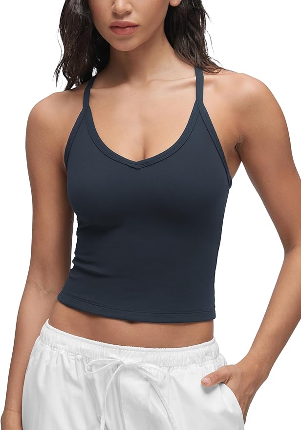 CRZ YOGA Butterluxe Soft Double Lined V Neck Tank Tops for Women - Yoga Casual Camisole Racerback Tight Sleeveless Shirt