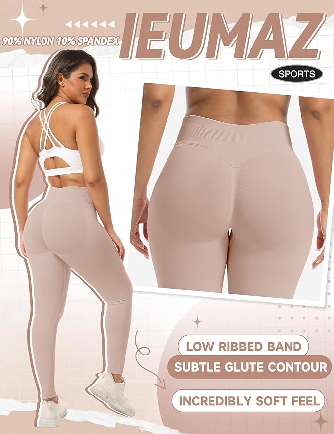 Ieumaz Scrunch Butt Lifting Leggings for Women Gym Seamless Workout Leggings Mid Low Waist Tummy Control Yoga Pants