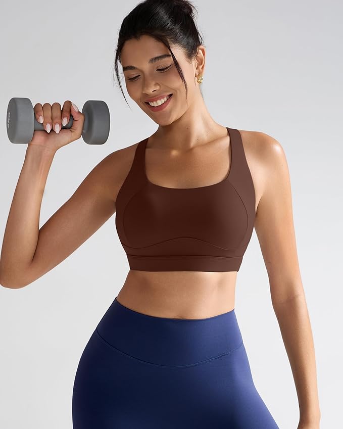 RUNNING GIRL Sports Bras for Women High Support,Racerback High Impact Grey Sports Bra Moulded Cup Workout Bra Push up