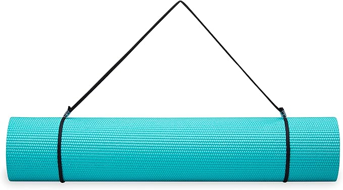 Gaiam Essentials 1/4" Thin (6mm) Yoga & Pilates, Fitness & Exercise Mat with Easy-Cinch Carrier Strap Cusion Support For Fitness and Gym Workouts