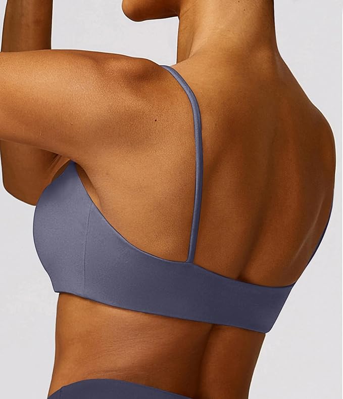 Comper Women's Sports Bra with Thin Straps Stretchy Wirefree Workout Bras Lightweight Workouts Bralette with Removable Pads