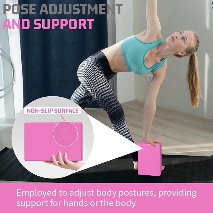 2 Pack 3"x6"x9" EVA Foam Yoga Block Supportive Latex-Free, Non-Slip Exercise Blocks for Pilates, Meditation, Balance, Stretching and Deep Poses