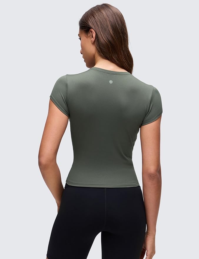 CRZ YOGA Cloud Jersey Crewneck Baby Tee for Women - Casual Workout Basic Short Sleeve Shirts Summer Daily Soft Stretchy Tops