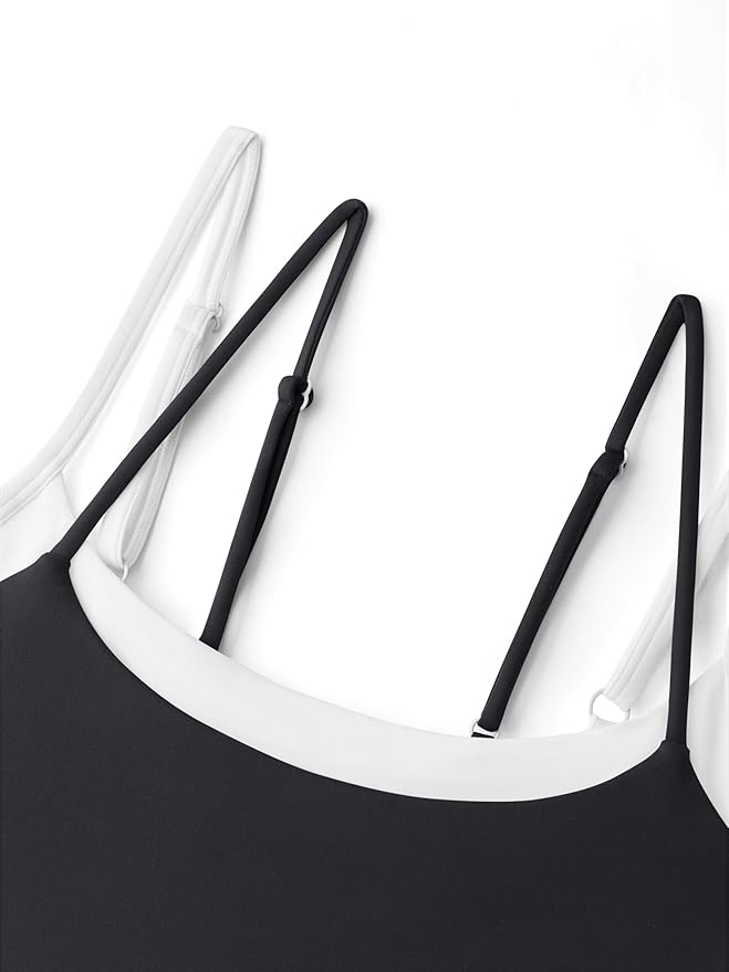 LASLULU Womens Double Layered Sports Bra Adjustable Spaghetti Straps Sexy Scoop Neck Wireless Padded Workout Yoga Crop Tops