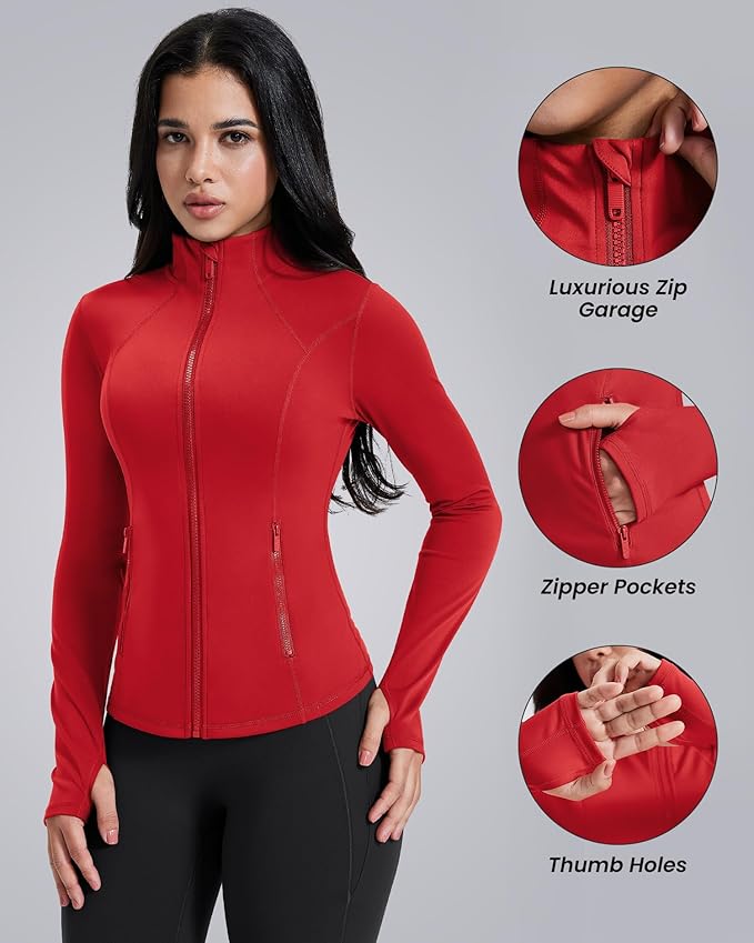 AVGO Womens Workout Jackets Lightweight Athletic Zip Up Jacket Slim Fit Running Gym Top with Pockets & Thumb Holes