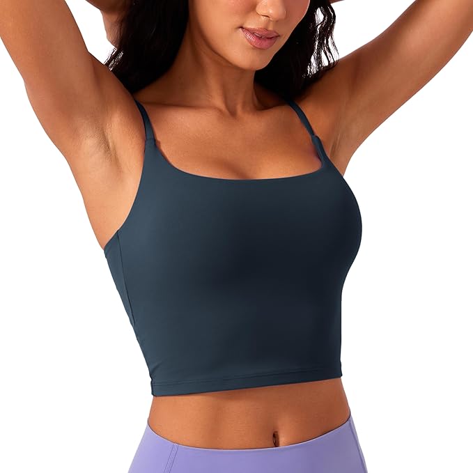 CRZ YOGA Butterlift Adjustable U Back Crop Tank Tops for Women - Padded Camisole Scoop Neck Workout Longline Sports Bras