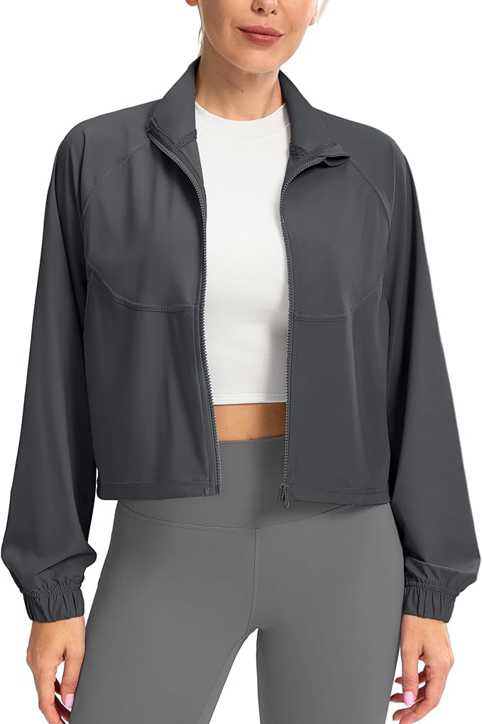Soothfeel Women's Athletic workout Jacket Lightweight UPF 50+ Long Sleeve Sun Protection Shirts Zip Up Cropped Hiking Tops