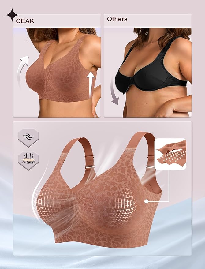 OEAK Womens Wireless Jelly Bra Plus Size Supportive Seamless Bras Full Coverage Push Up Comfortable No Underwire Tshirt Bras