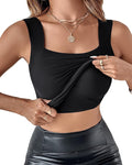 CHICME Womens U Neck Shapewear Built-in Bra Tank High Strechy Sleeveless Slim Fit Tops Camisole Workout Tops
