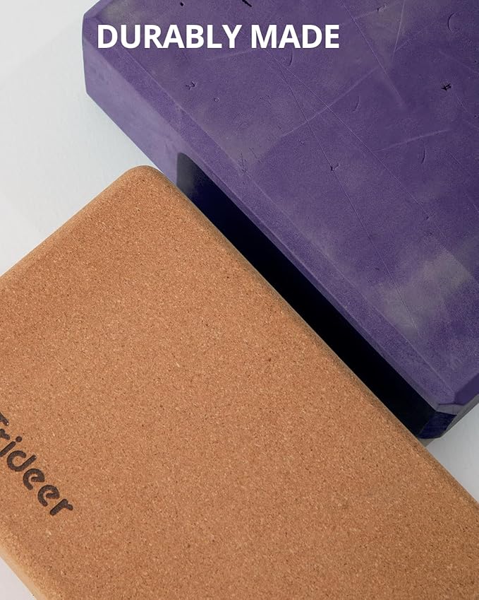 Trideer Cork Yoga Blocks, 2 Pack Yoga Blocks Natural Cork, High Density Yoga Block with Non Slip Surface, Eco-Friendly Yoga Accessories for Women, Ideal for Yoga, Pilates, Stretching