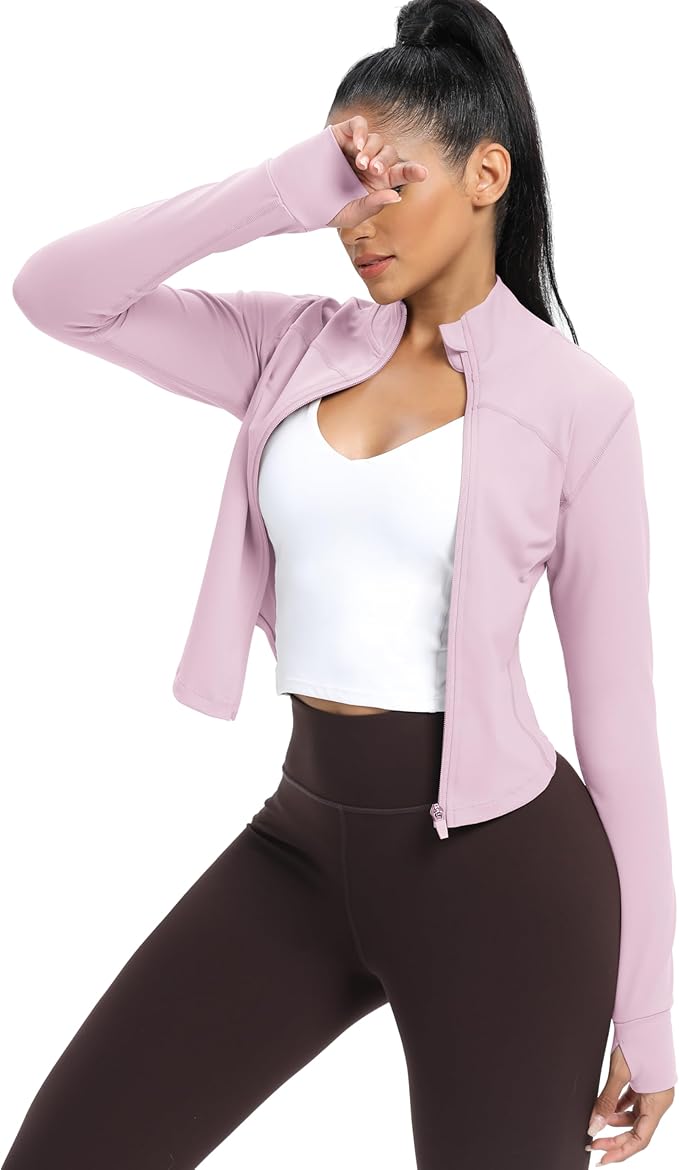 GYM RAINBOW Womens Zip Up Workout Jakcets Lightweight Slim Fit Running Athletic Jackets with Thumb Holes