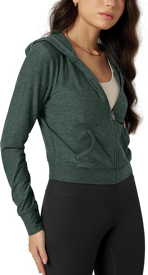 ODODOS Women's Full-Zip Cropped Hoodie - odSTRATUM Tech Ultra Soft UPF 50+ Hooded Jacket with Pockets
