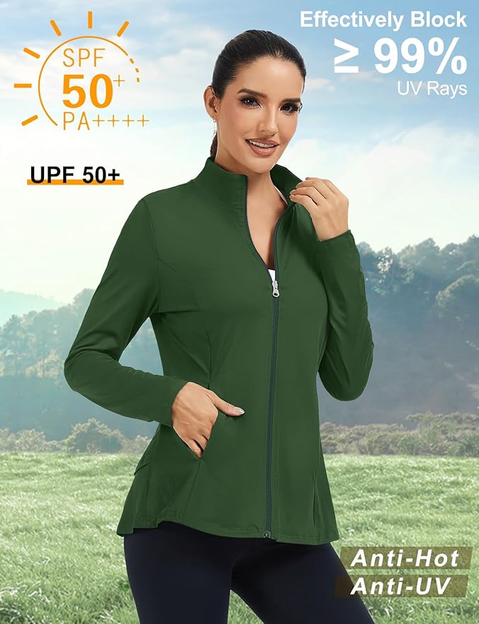 LURANEE Women's Golf Athletic Jackets with Pleated Tennis Skirt Hem Lightweight Full Zip Long Sleeve Shirts with Pockets