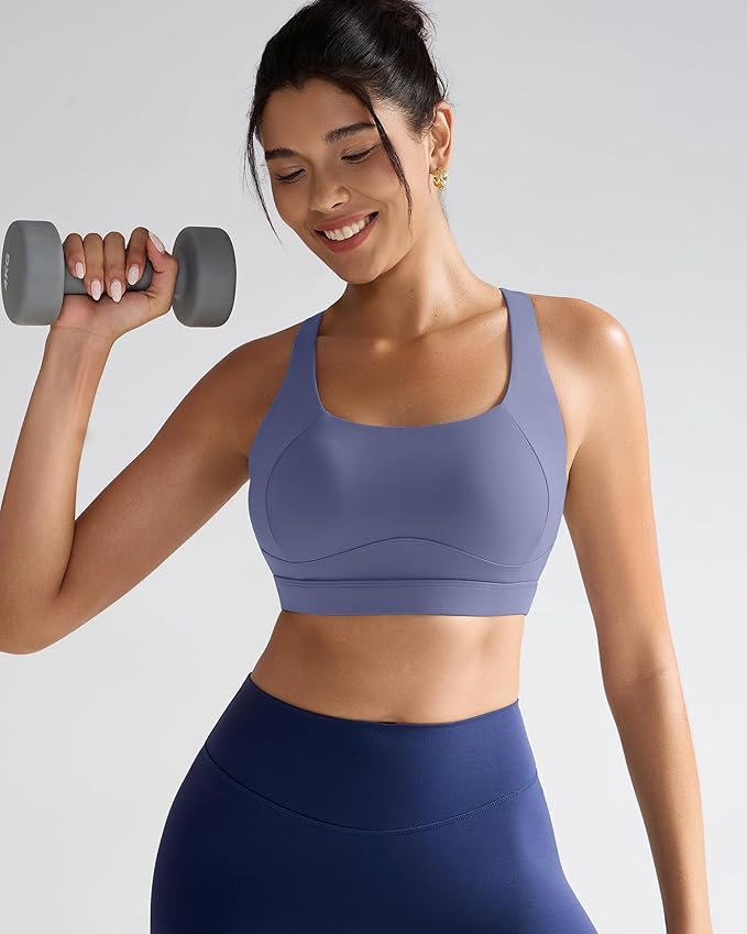 RUNNING GIRL Sports Bras for Women High Support,Racerback High Impact Grey Sports Bra Moulded Cup Workout Bra Push up